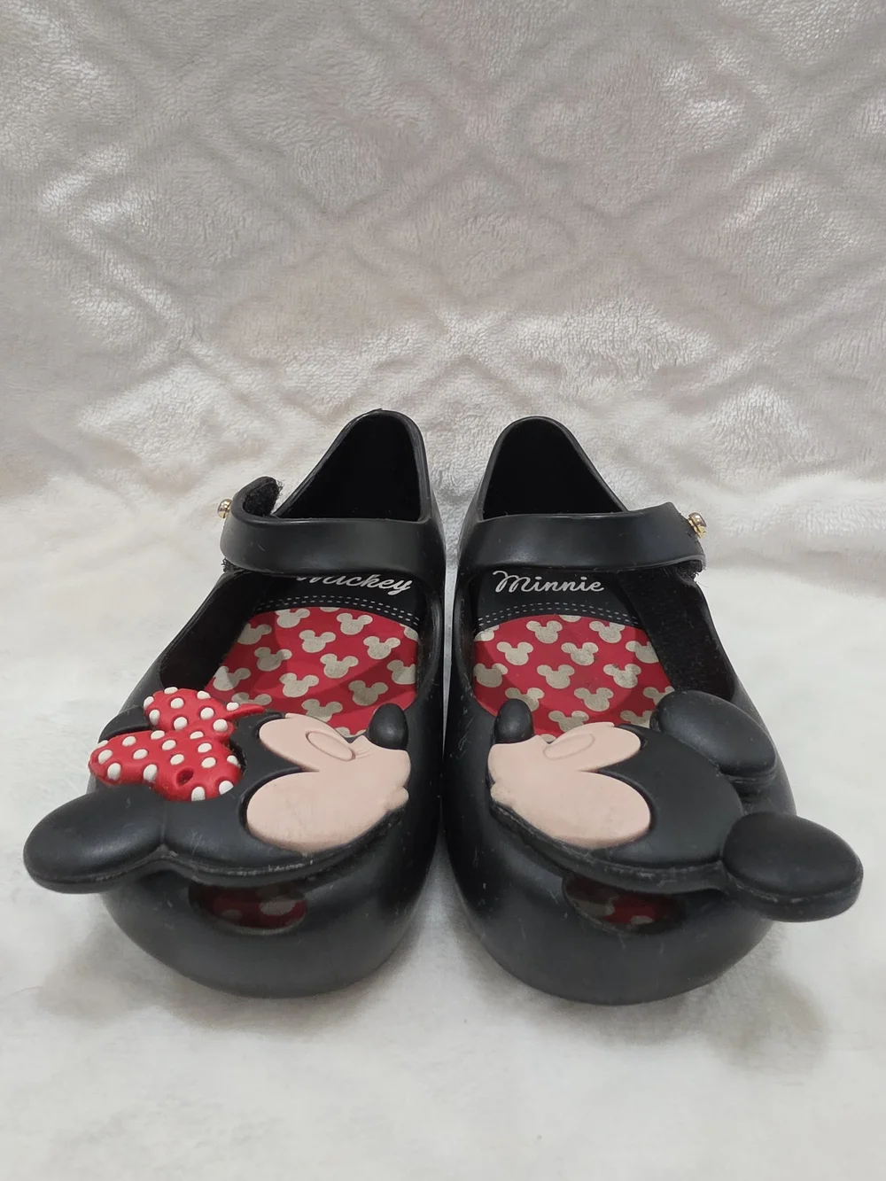 Mini Melissa Kids Sz 6 Toddler Black Mickey Minnie Mouse Kissing Jelly Shoes